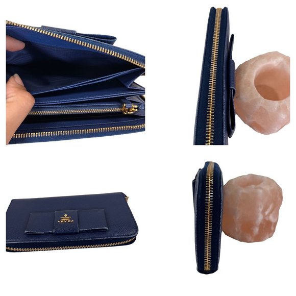 Authentic Prada Wallet Long Zippy Blue Leather Vintage - Picture 5 of 9